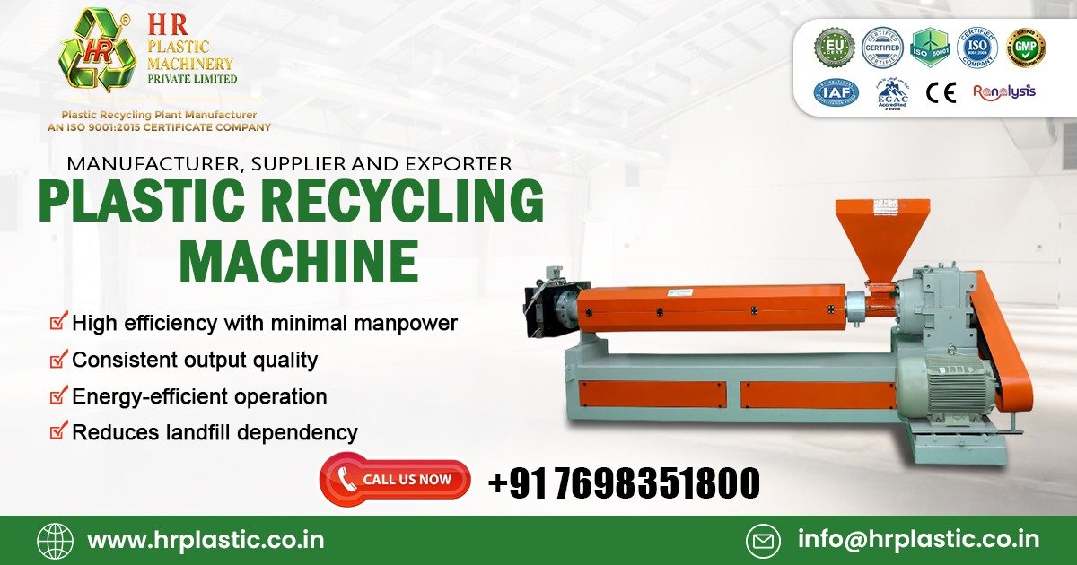 Plastic recycling machines manufactured by HR Plastic Industries in Gujarat