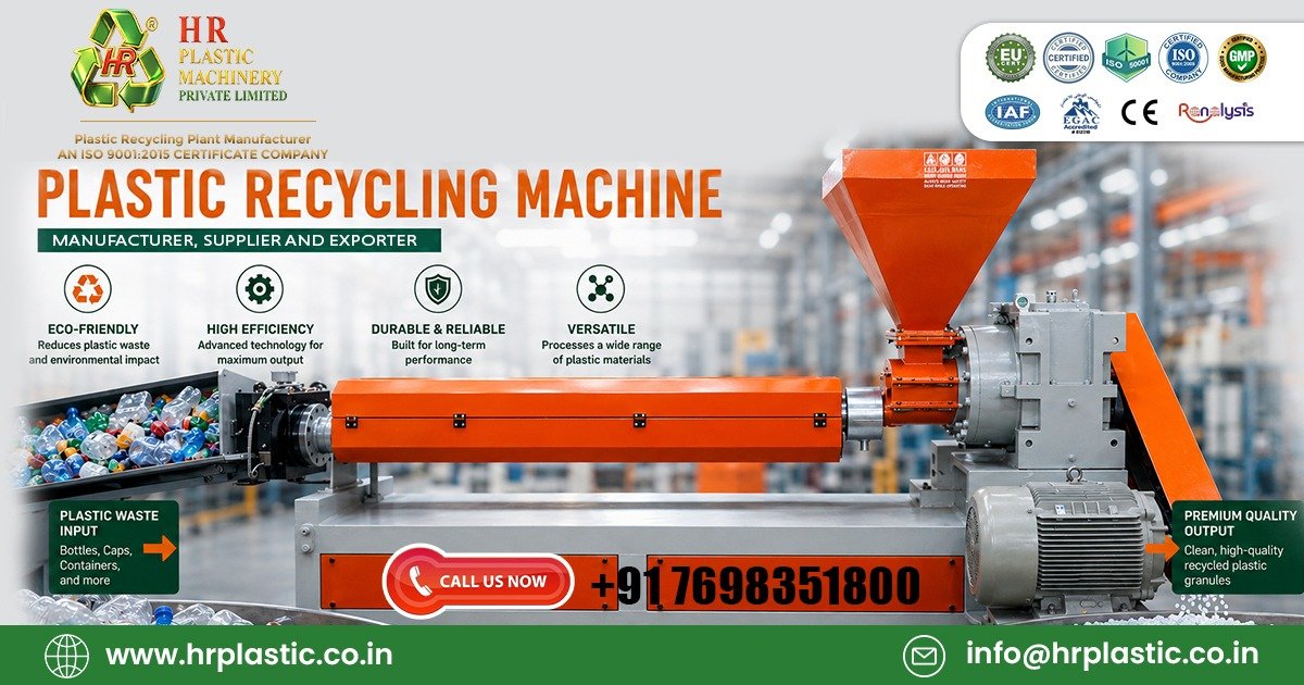 Best Waste Plastic Recycling Machine Manufacturer in India by HR Plastic Industries Ahmedabad Gujarat