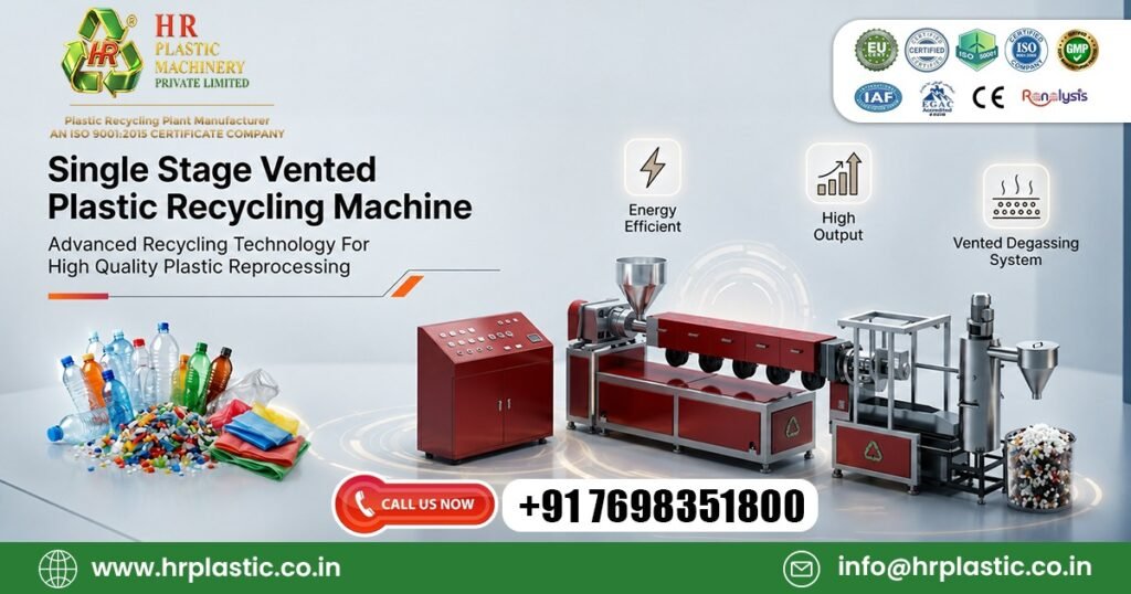 Single Stage Vented Plastic Recycling Machine In Thailand by HR Plastic Industries
